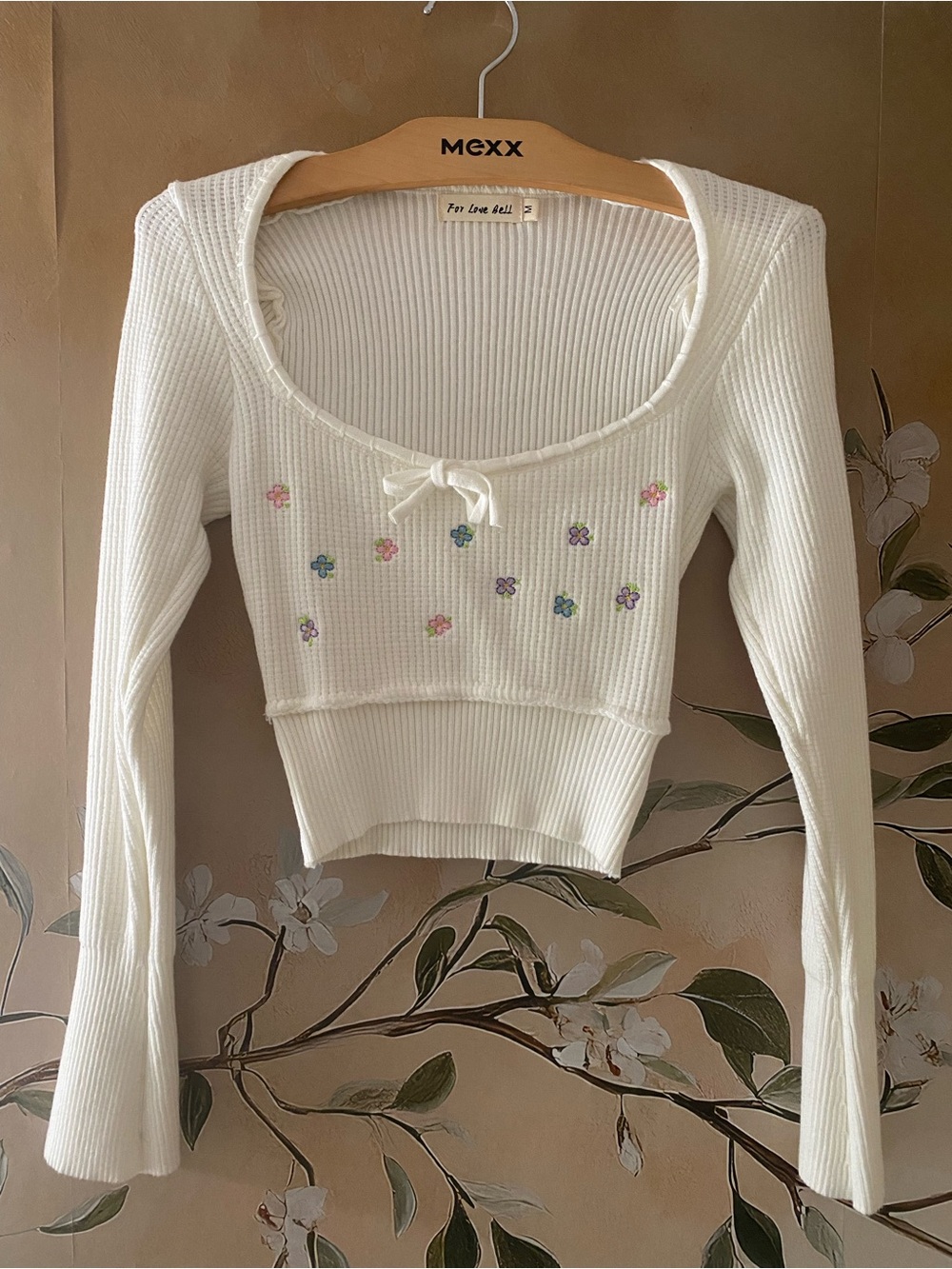 For Love Bell White Floral Cropped Sweater